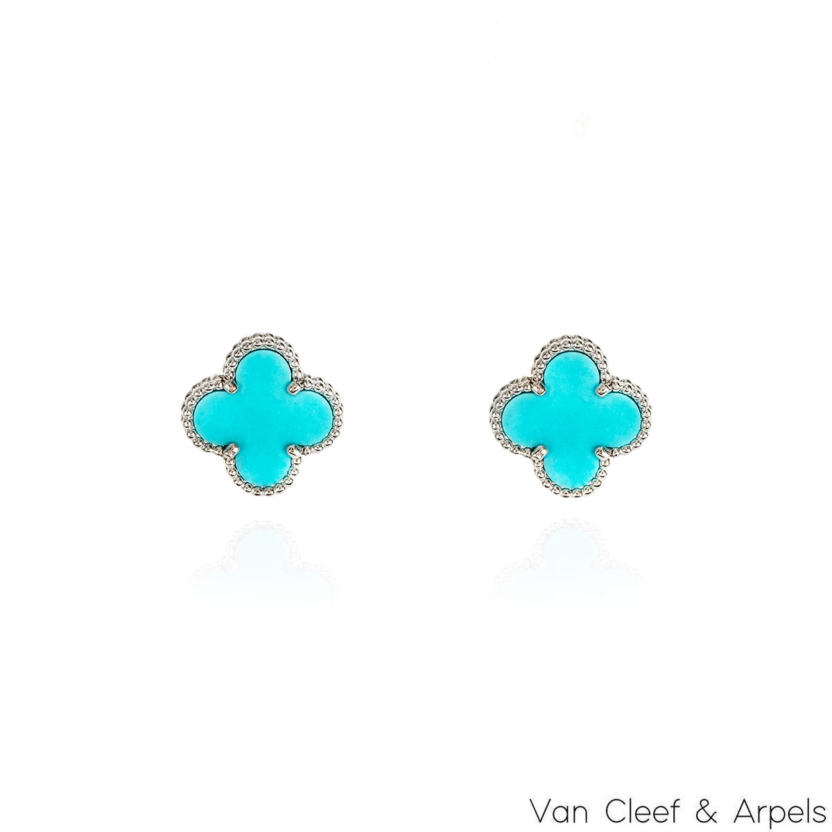 Van Cleef & Arpels White Gold Rare Turquoise Vintage Alhambra Earrings